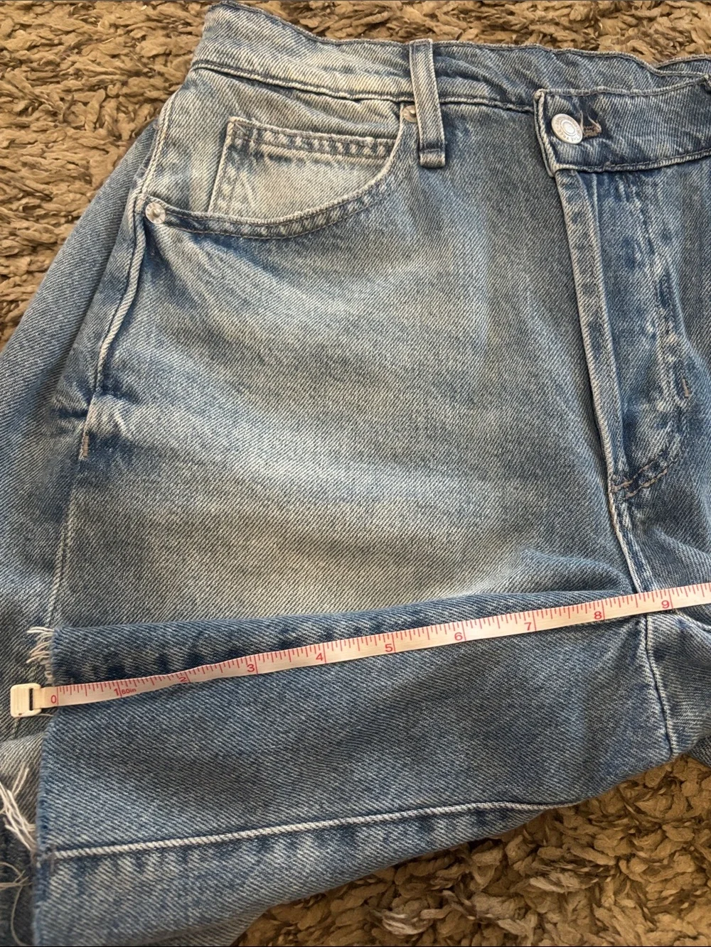 We The Free Boomerang High Rise Long Short Light Wash Frayed Denim Cutoff Shorts
